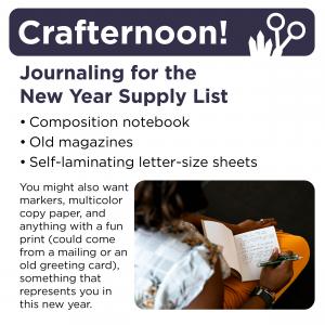 Supply list: notebook, self-laminating letter size sheets, old magazines, art supplies