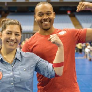 Two happy people who have just given blood, in .jpg format