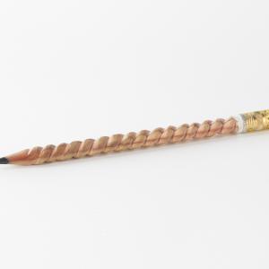 Image of a pencil with the wood carved into a spiral shape. 