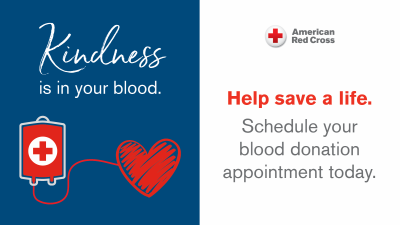 Kindness is in your blood.  Help save a life.  Schedule your blood donation today!