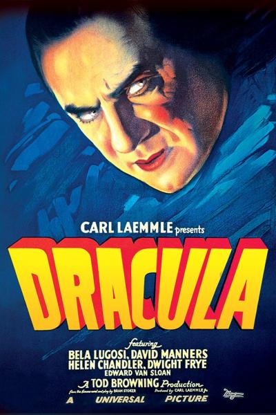 movie poster for dracula, showing Bela Legosi's face and yellow font