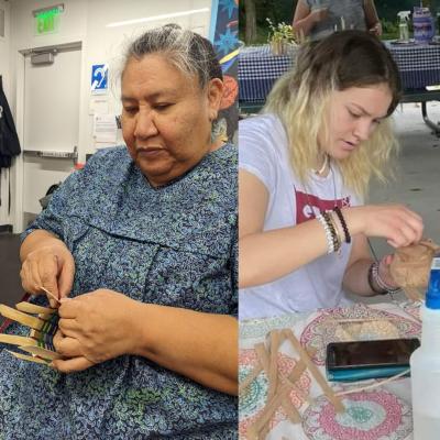 Kimberly and Brooklynn making black ash baskets