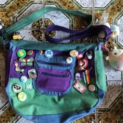blue green purple tote bag